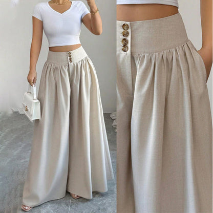 Women's High-Waist Pleated Wide-Leg Pants