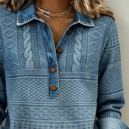 ⏰Last Day Sale 50% Off 💃 Women’s Denim Patchwork Lapel Long-Sleeve Shirt