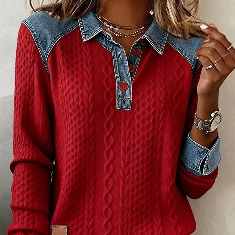 ⏰Last Day Sale 50% Off 💃 Women’s Denim Patchwork Lapel Long-Sleeve Shirt