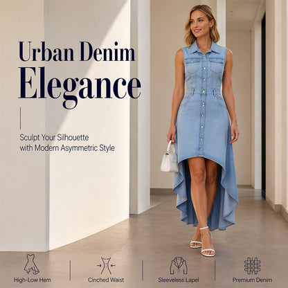 ⏰Last Day Sale 50% Off💃Women's Sleeveless Denim Dress with Asymmetrical Hem