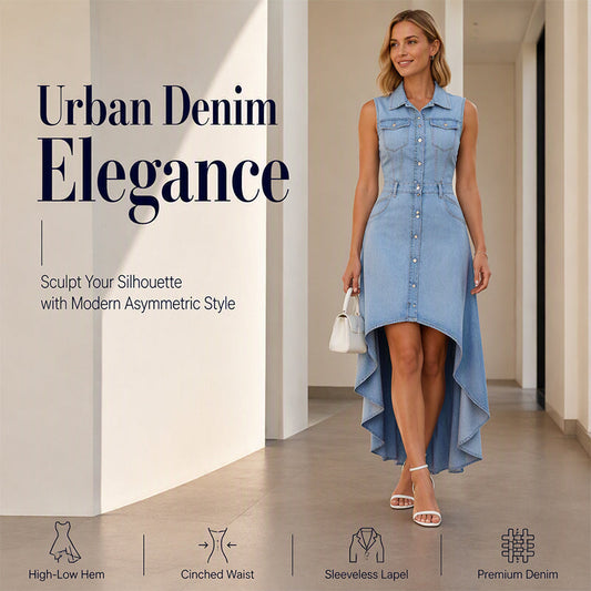 ⏰Last Day Sale 50% Off💃Women's Sleeveless Denim Dress with Asymmetrical Hem