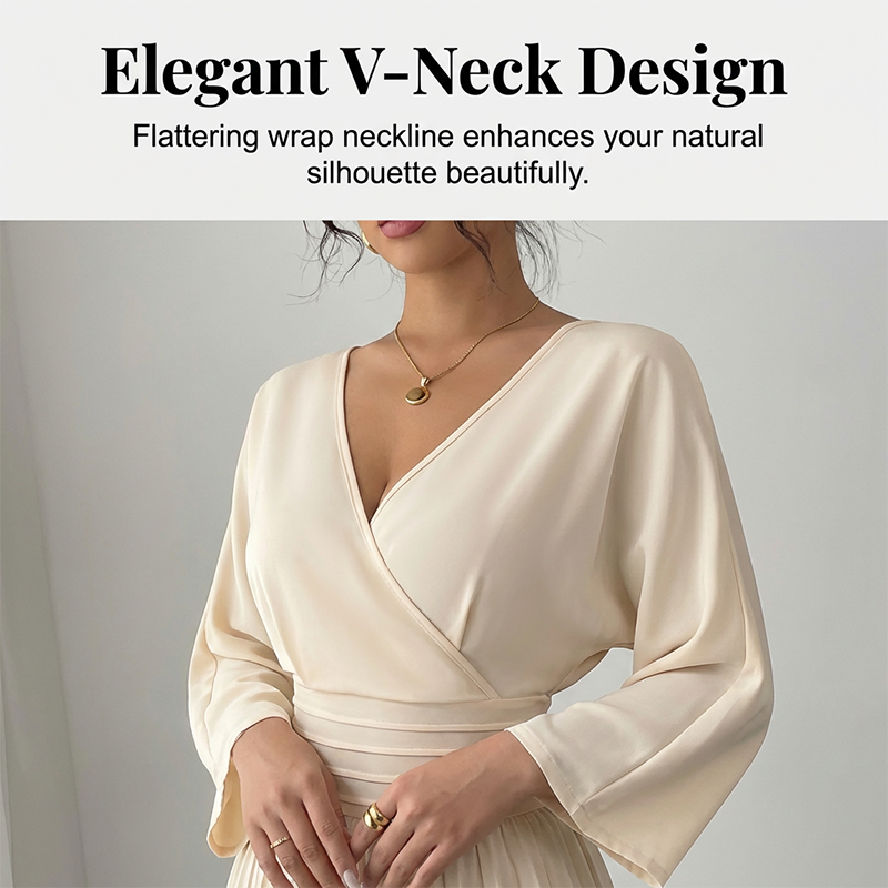 Elegant V-Neck Pleated Wide-Leg Jumpsuit