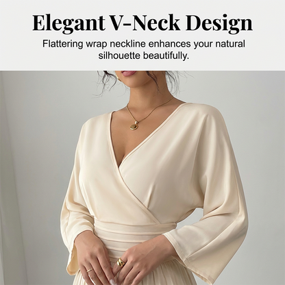 Elegant V-Neck Pleated Wide-Leg Jumpsuit