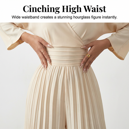 Elegant V-Neck Pleated Wide-Leg Jumpsuit