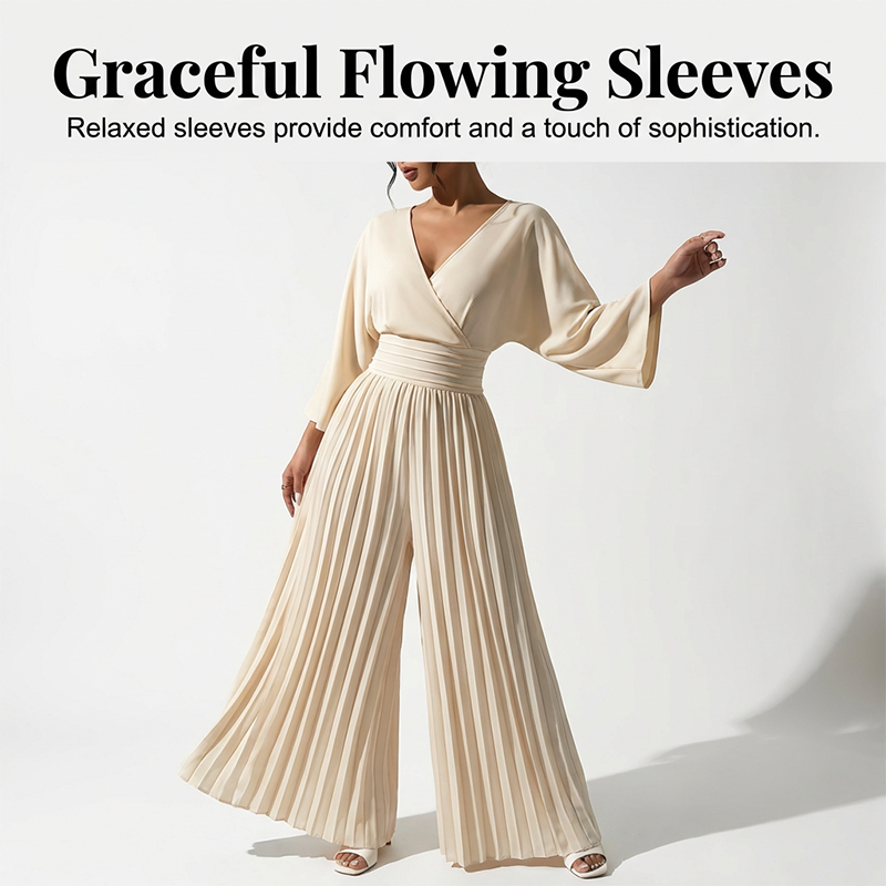Elegant V-Neck Pleated Wide-Leg Jumpsuit