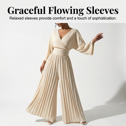 Elegant V-Neck Pleated Wide-Leg Jumpsuit