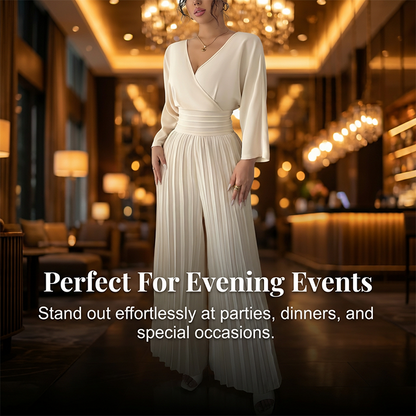 Elegant V-Neck Pleated Wide-Leg Jumpsuit