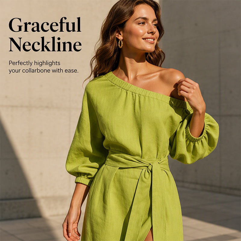 Women's Elegant One-Shoulder Belted Dress
