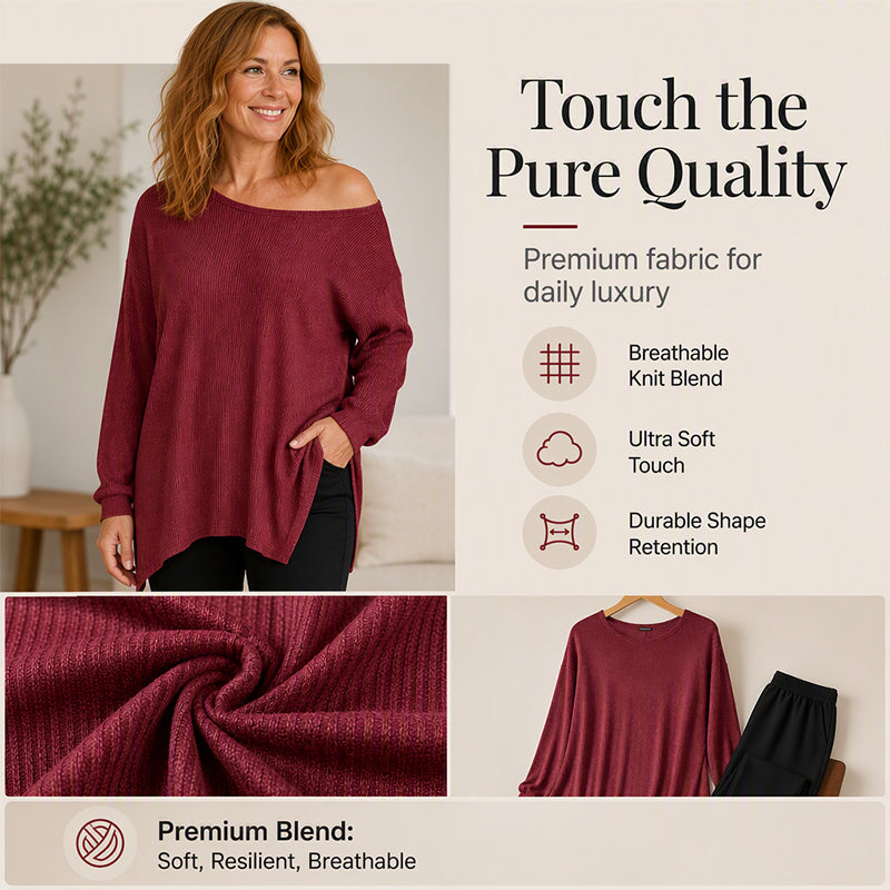 👚New Arrivals - Off-Shoulder Blouse with Side Split – Flowing Drape & Modern Edge for Any Casual Occasion