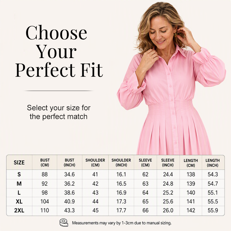 Women's Pleated Waist Long Sleeve Shirt Dress