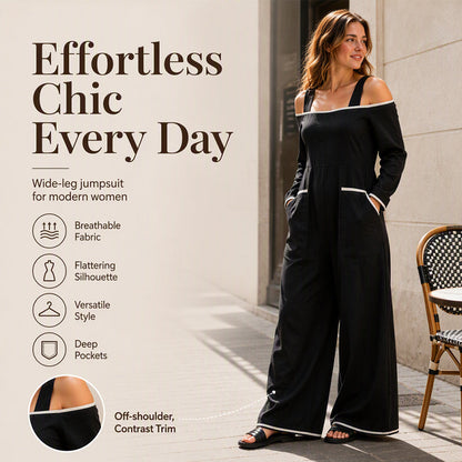 Women's Off Shoulder Contrast Trim Jumpsuit