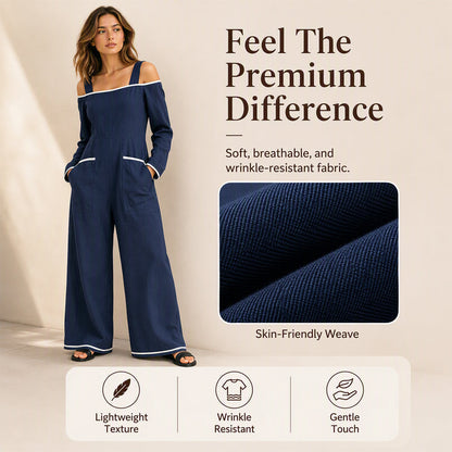 Women's Off Shoulder Contrast Trim Jumpsuit