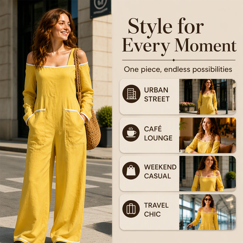 Women's Off Shoulder Contrast Trim Jumpsuit