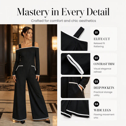 Women's Off Shoulder Contrast Trim Jumpsuit