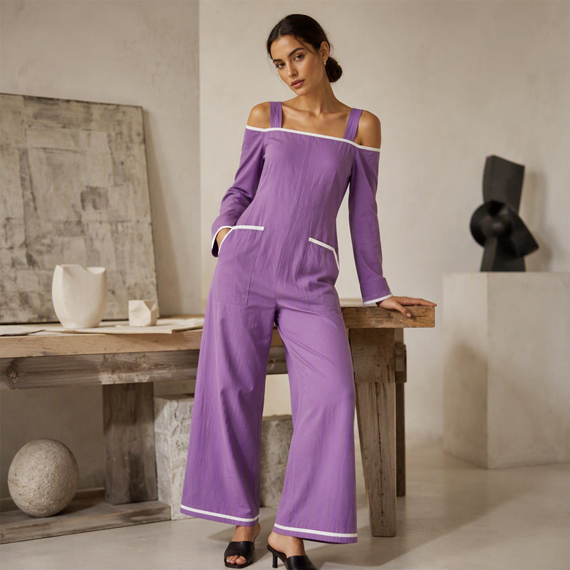Women's Off Shoulder Contrast Trim Jumpsuit