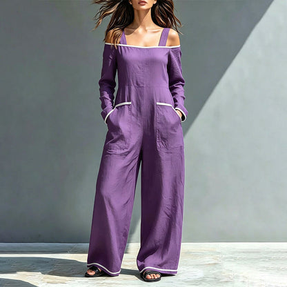Women's Off Shoulder Contrast Trim Jumpsuit