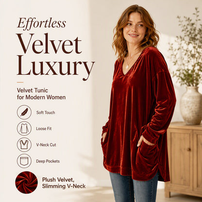 Women's V-Neck Long Sleeve Velvet Top