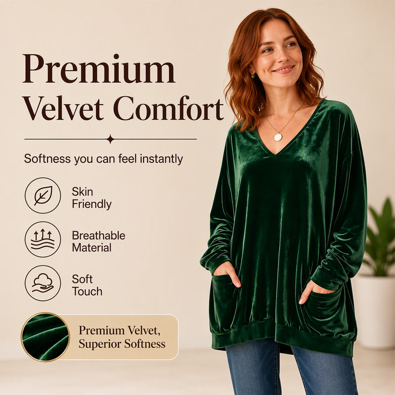 Women's V-Neck Long Sleeve Velvet Top