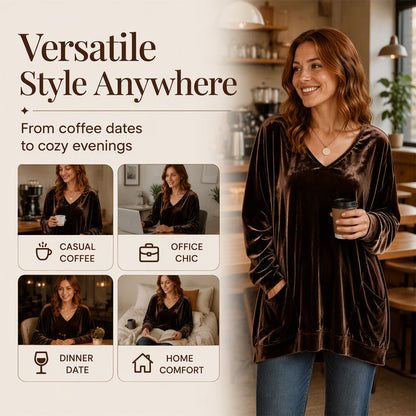 Women's V-Neck Long Sleeve Velvet Top