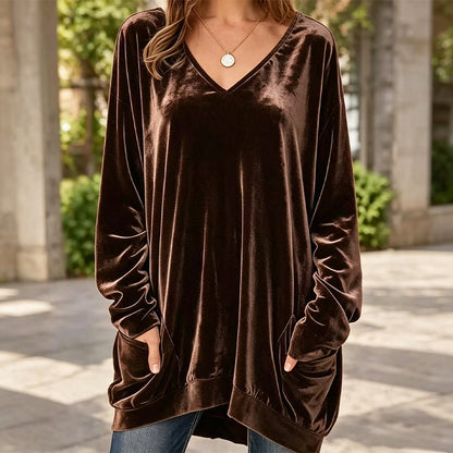 Women's V-Neck Long Sleeve Velvet Top