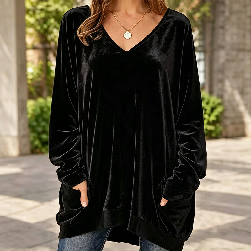 Women's V-Neck Long Sleeve Velvet Top