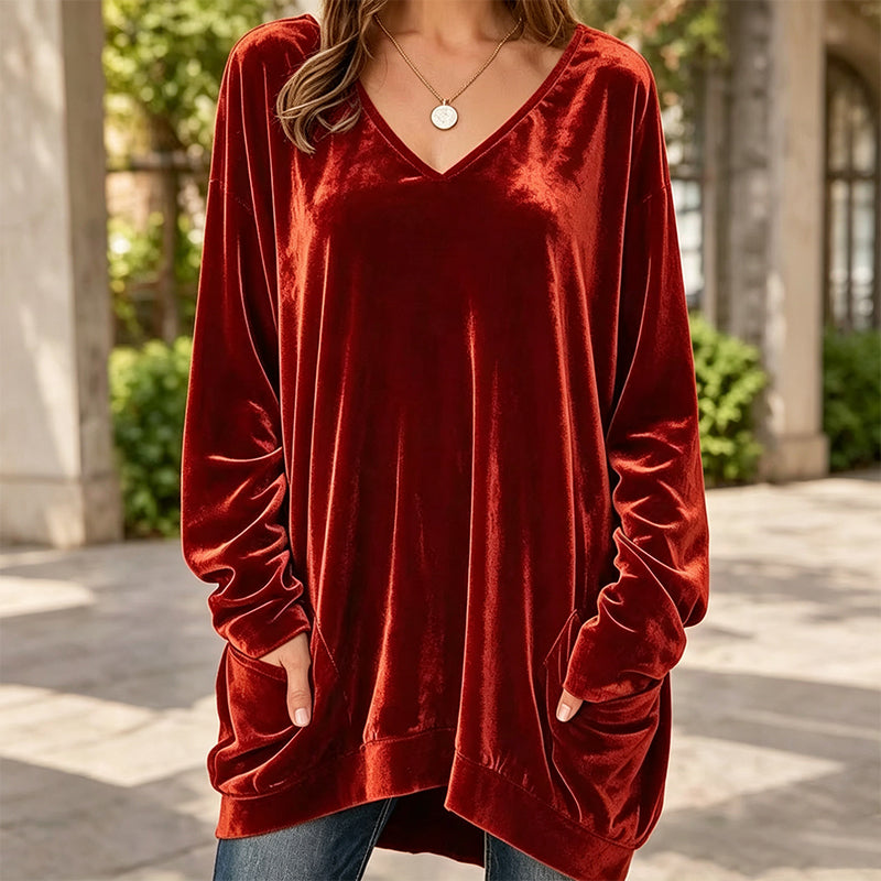 Women's V-Neck Long Sleeve Velvet Top