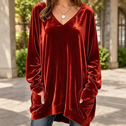 Women's V-Neck Long Sleeve Velvet Top