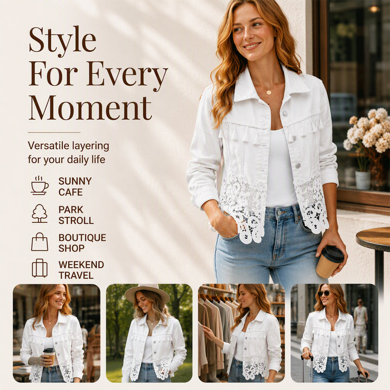 Women's Lace Stitching Denim Jacket