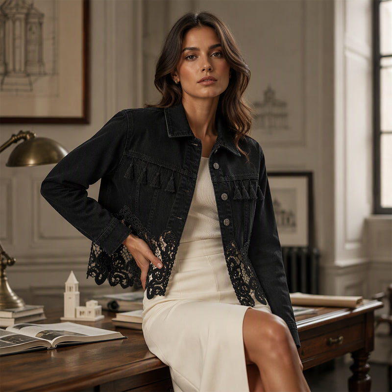 Women's Lace Stitching Denim Jacket