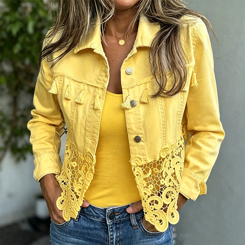 Women's Lace Stitching Denim Jacket