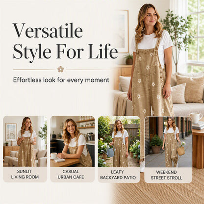 Women's Floral Print Loose-Fit Denim Overalls