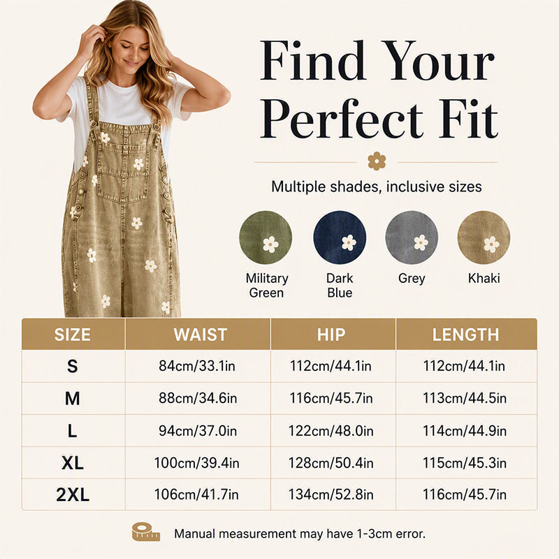 Women's Floral Print Loose-Fit Denim Overalls