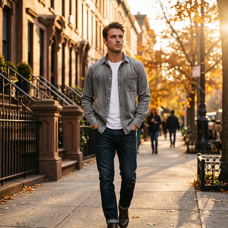 Men's Retro Washed Denim Shirt