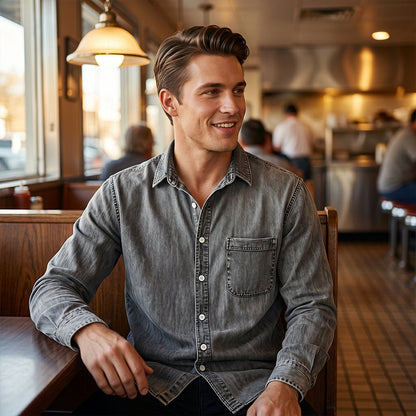 Men's Retro Washed Denim Shirt