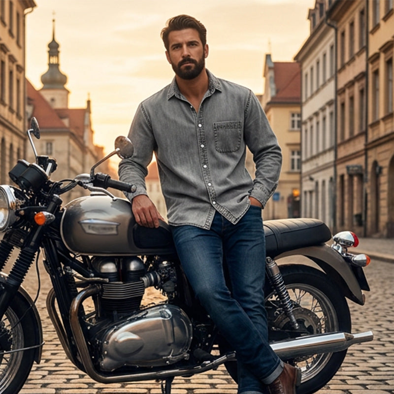 Men's Retro Washed Denim Shirt