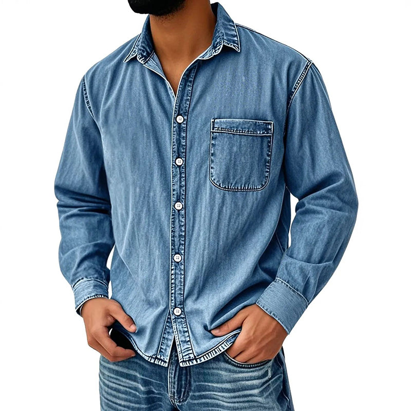 Men's Retro Washed Denim Shirt