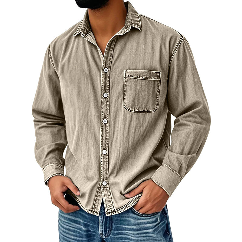 Men's Retro Washed Denim Shirt