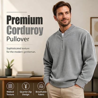 Men's Corduroy Quarter-Zip Pullover Sweatshirt Casual Stand Collar Long Sleeve Top