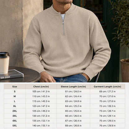 Men's Corduroy Quarter-Zip Pullover Sweatshirt Casual Stand Collar Long Sleeve Top