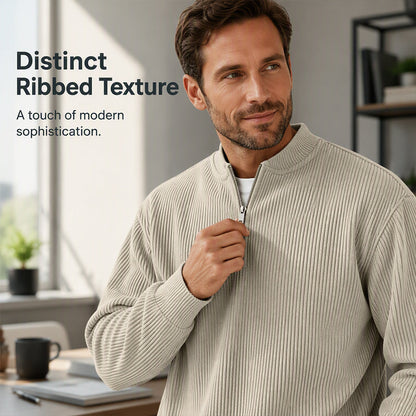 Men's Corduroy Quarter-Zip Pullover Sweatshirt Casual Stand Collar Long Sleeve Top