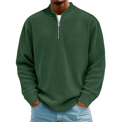 Men's Corduroy Quarter-Zip Pullover Sweatshirt Casual Stand Collar Long Sleeve Top