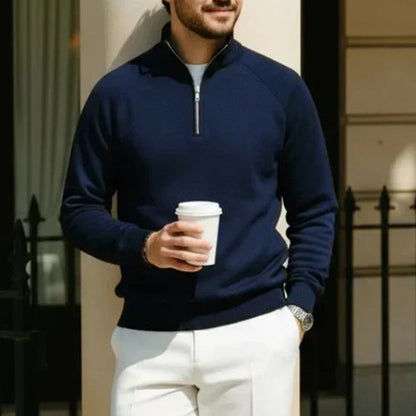 Men's Corduroy Quarter-Zip Pullover Sweatshirt Casual Stand Collar Long Sleeve Top