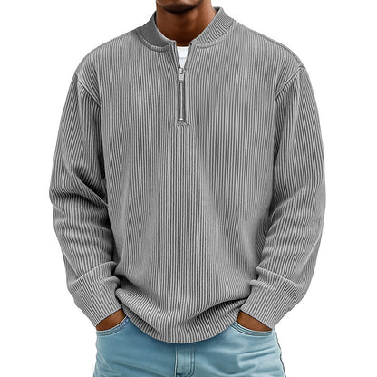 Men's Corduroy Quarter-Zip Pullover Sweatshirt Casual Stand Collar Long Sleeve Top