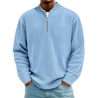 Men's Corduroy Quarter-Zip Pullover Sweatshirt Casual Stand Collar Long Sleeve Top