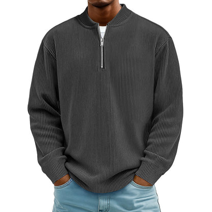 Men's Corduroy Quarter-Zip Pullover Sweatshirt Casual Stand Collar Long Sleeve Top