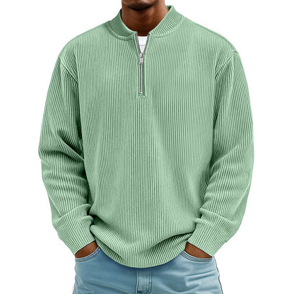 Men's Corduroy Quarter-Zip Pullover Sweatshirt Casual Stand Collar Long Sleeve Top