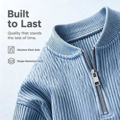 Men's Corduroy Quarter-Zip Pullover Sweatshirt Casual Stand Collar Long Sleeve Top