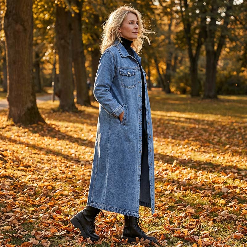 Women’s Casual Longline Button-Up Denim Coat