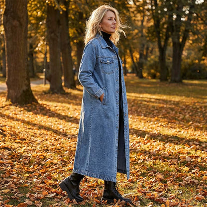 Women’s Casual Longline Button-Up Denim Coat