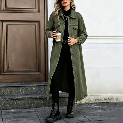Women’s Casual Longline Button-Up Denim Coat